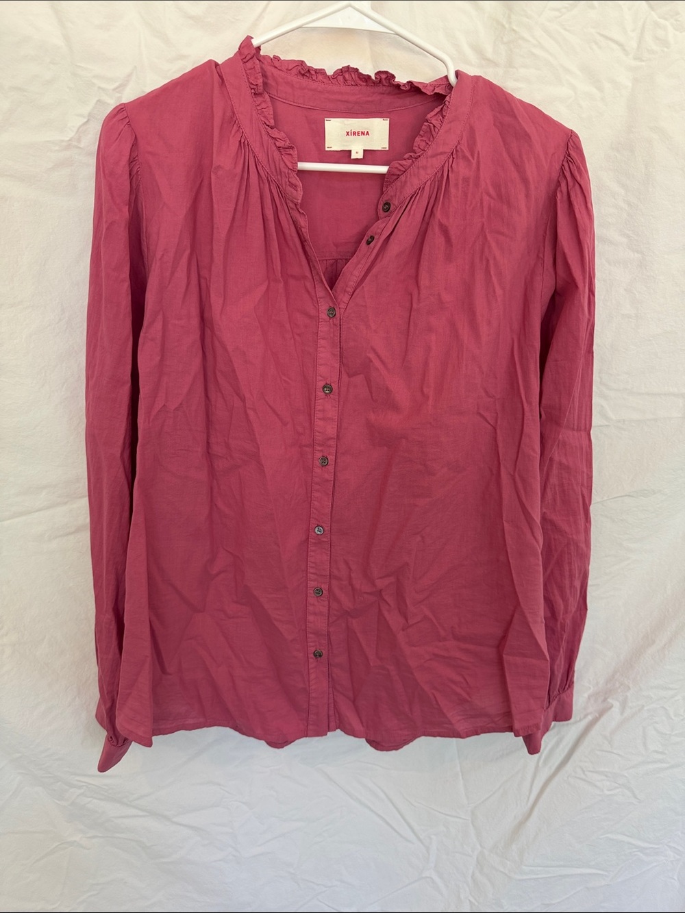 Xirena Pink Ruffle Collar Button-Front Blouse – Size Medium